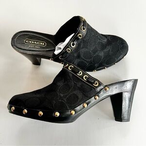 Coach Monogram C Black Heeled Mules with studded accents Size 10